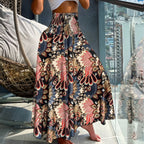Women's Boho Paisley Print Maxi Skirt | High Waist Smocked Flowy Skirt