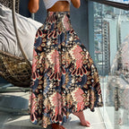 Women's Boho Paisley Print Maxi Skirt | High Waist Smocked Flowy Skirt