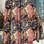 Women's Boho Paisley Print Maxi Skirt | High Waist Smocked Flowy Skirt
