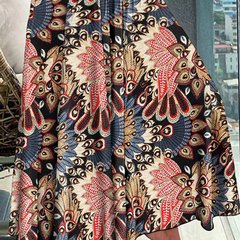 Women's Boho Paisley Print Maxi Skirt | High Waist Smocked Flowy Skirt