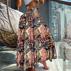 Women's Boho Paisley Print Maxi Skirt | High Waist Smocked Flowy Skirt
