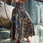 Women's Boho Paisley Print Maxi Skirt | High Waist Smocked Flowy Skirt