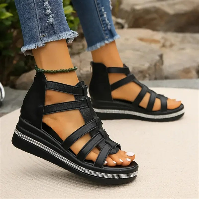 Women's Elegant Wedge Sandals with Crystal Details