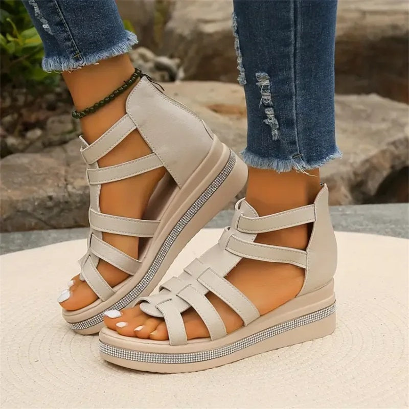 Women's Elegant Wedge Sandals with Crystal Details
