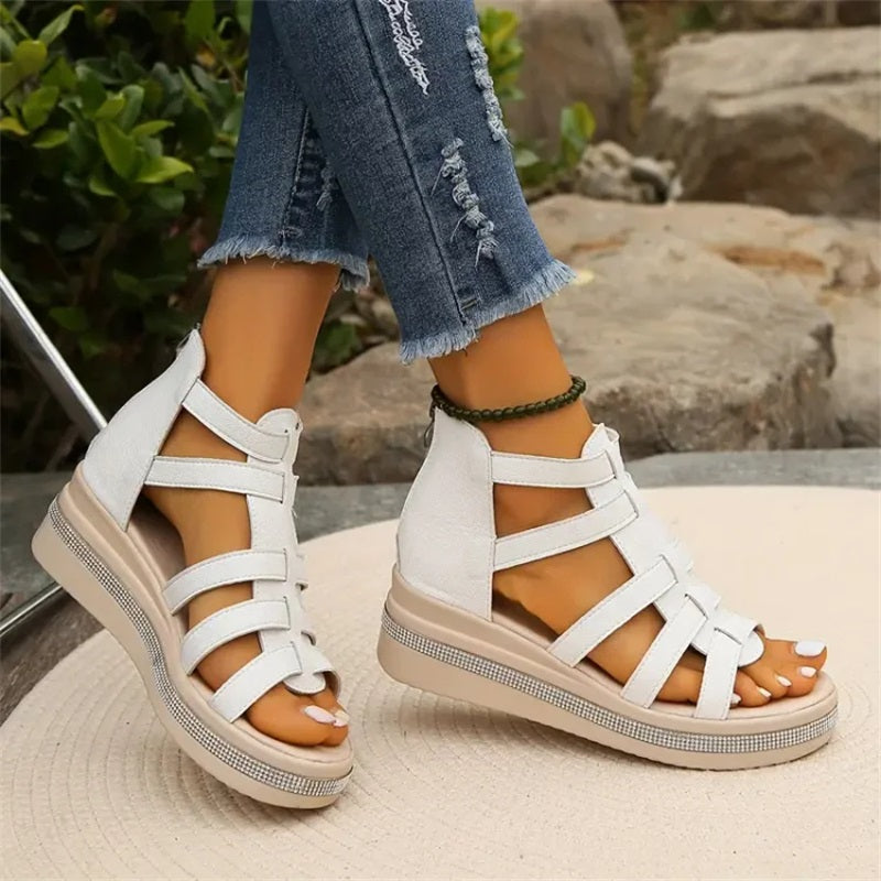 Women's Elegant Wedge Sandals with Crystal Details