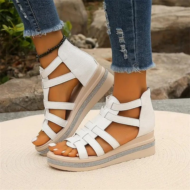 Women's Elegant Wedge Sandals with Crystal Details