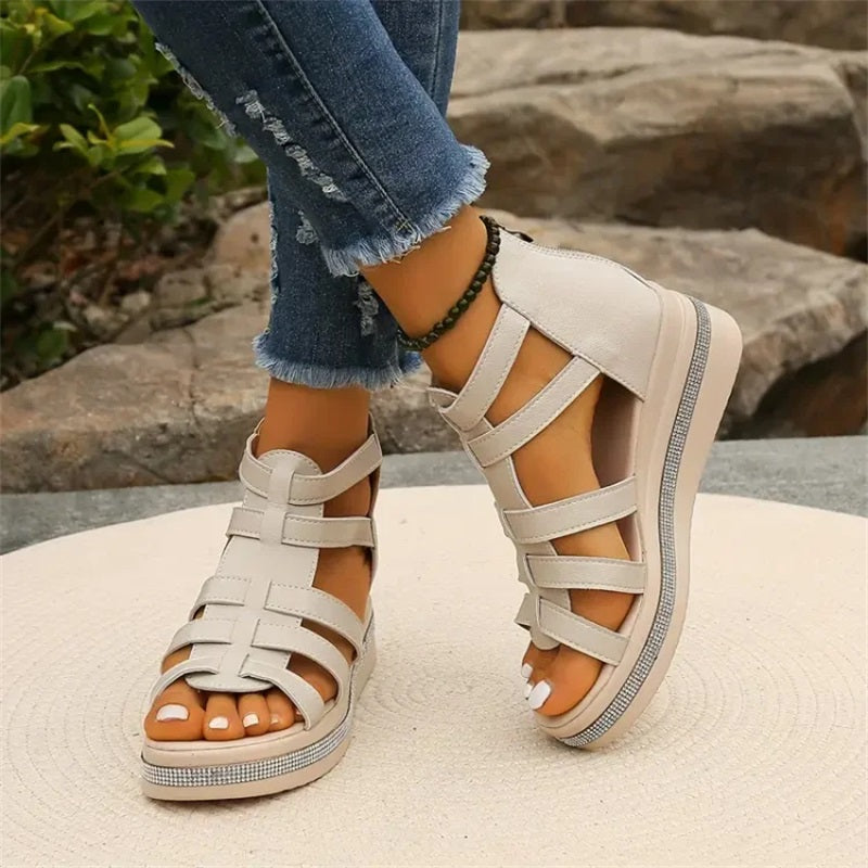 Women's Elegant Wedge Sandals with Crystal Details