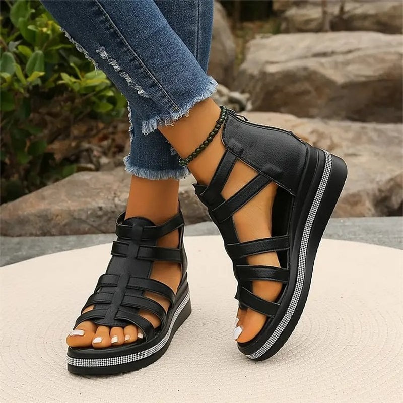 Women's Elegant Wedge Sandals with Crystal Details