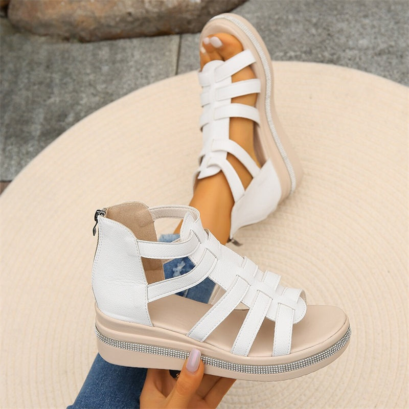 Women's Elegant Wedge Sandals with Crystal Details