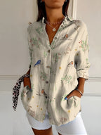 Women's Feminine Blouse with Floral Buttons