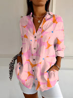 Women's Feminine Blouse with Floral Buttons