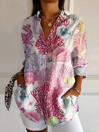 Women's Feminine Blouse with Floral Buttons