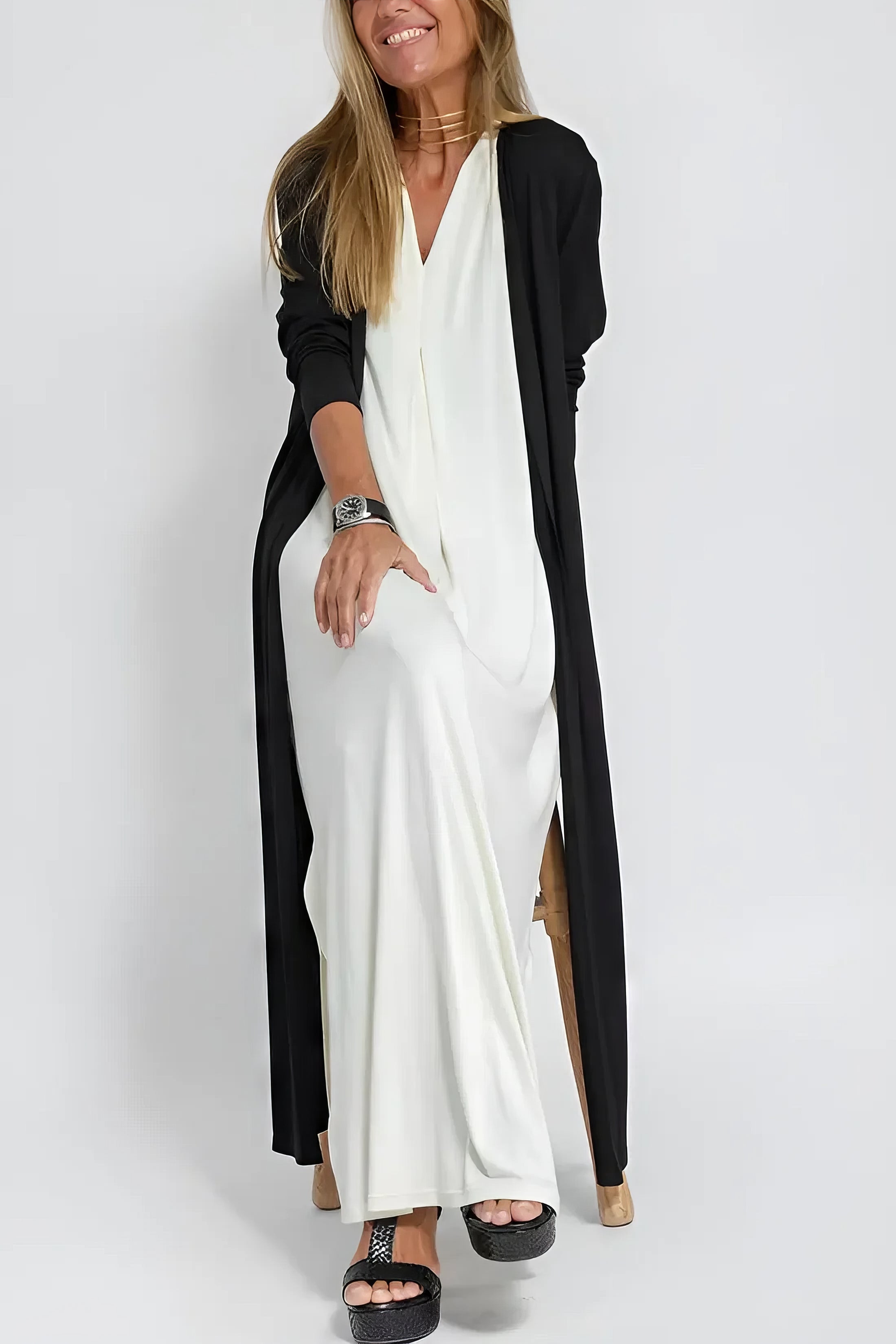 Women's Elegant Long Dress with Matching Cardigan