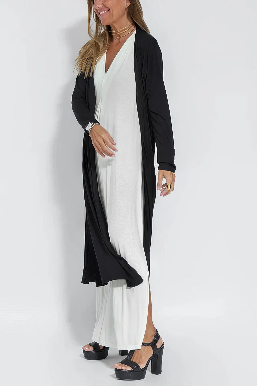 Women's Elegant Long Dress with Matching Cardigan
