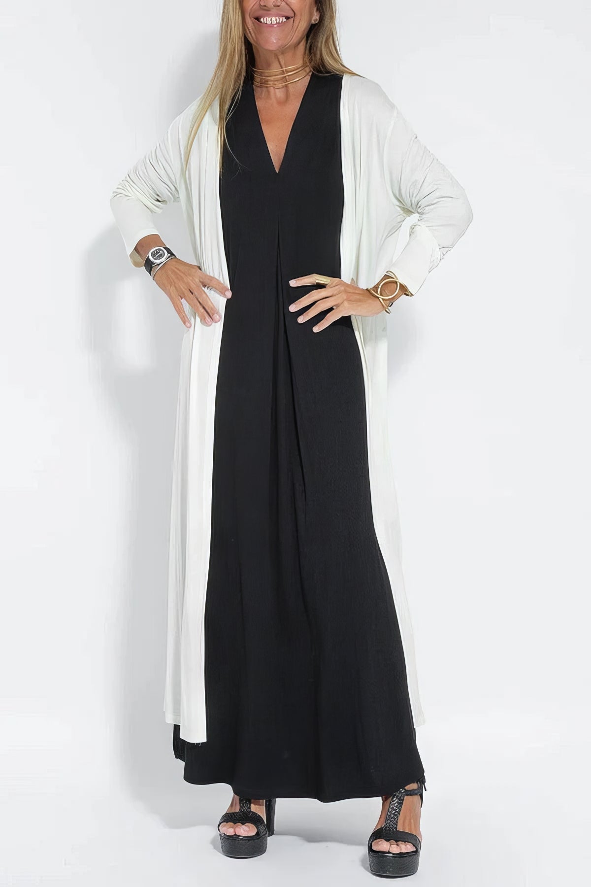 Women's Elegant Long Dress with Matching Cardigan