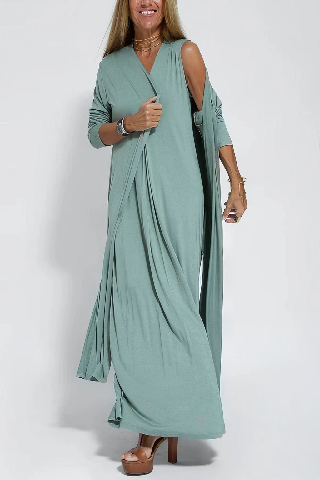 Women's Elegant Long Dress with Matching Cardigan