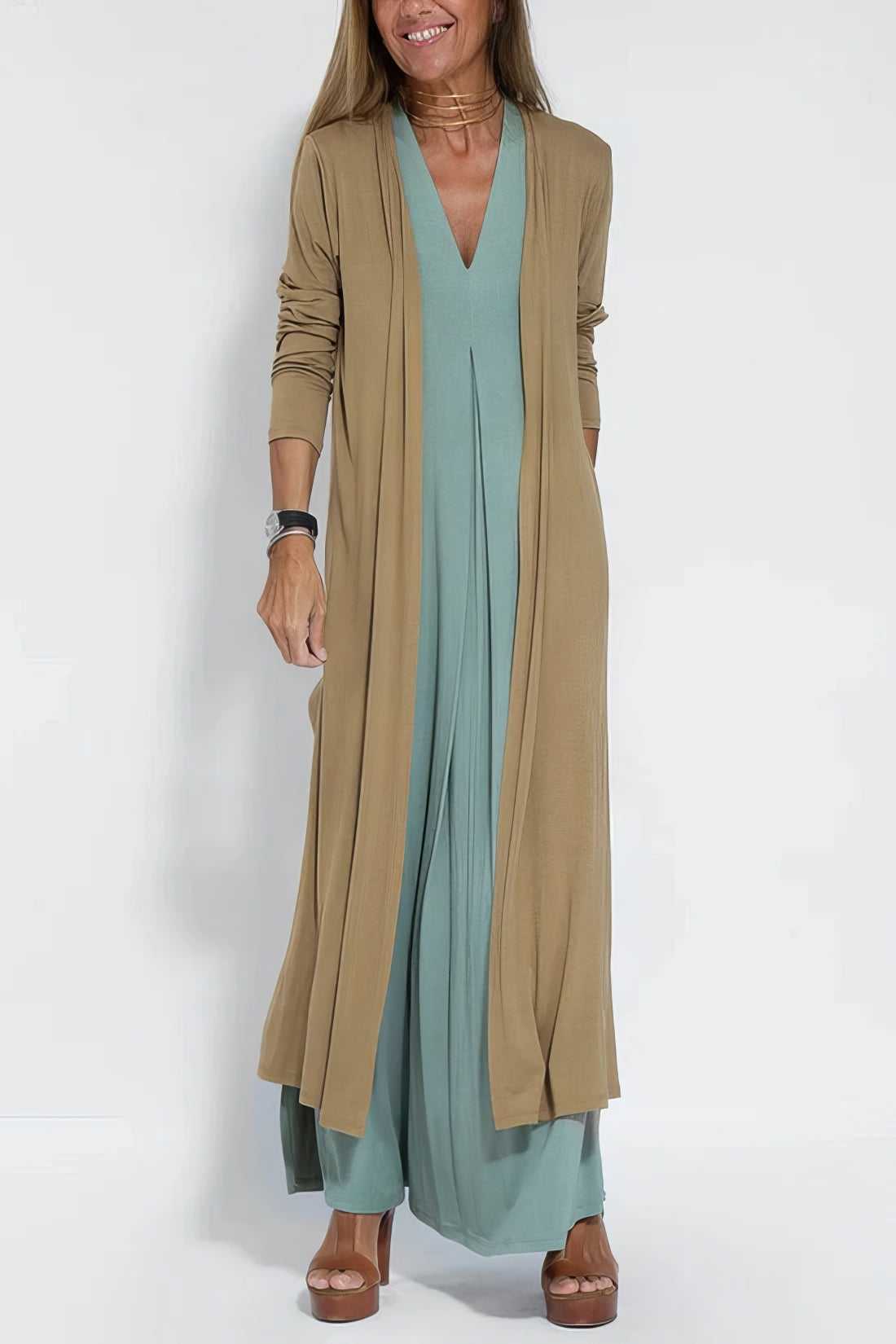 Women's Elegant Long Dress with Matching Cardigan
